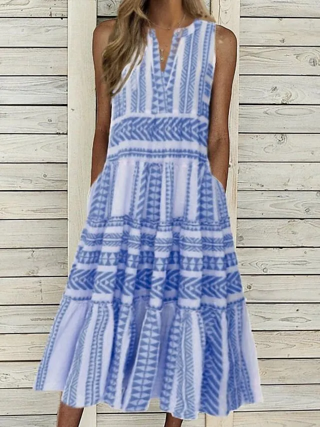 Chic Sleeveless Print Midi Dress