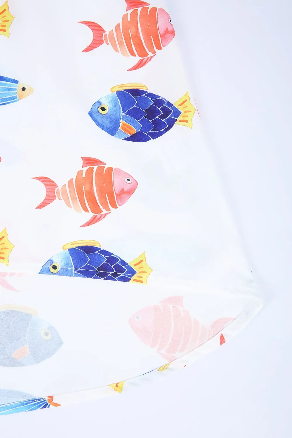 Aquatic Fish 3/4 Sleeve Button Front Mini Dress