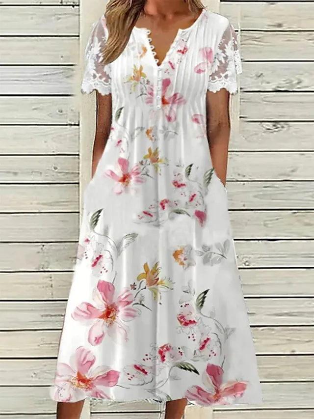 Stylish Short Sleeve Print Midi Dress
