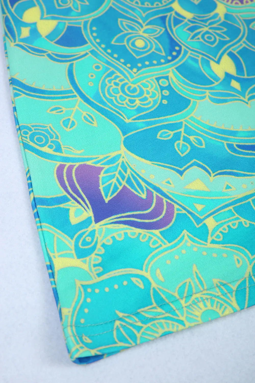 Ocean Blue Mandala Print Short Sleeve Knee-Length Mini Dress