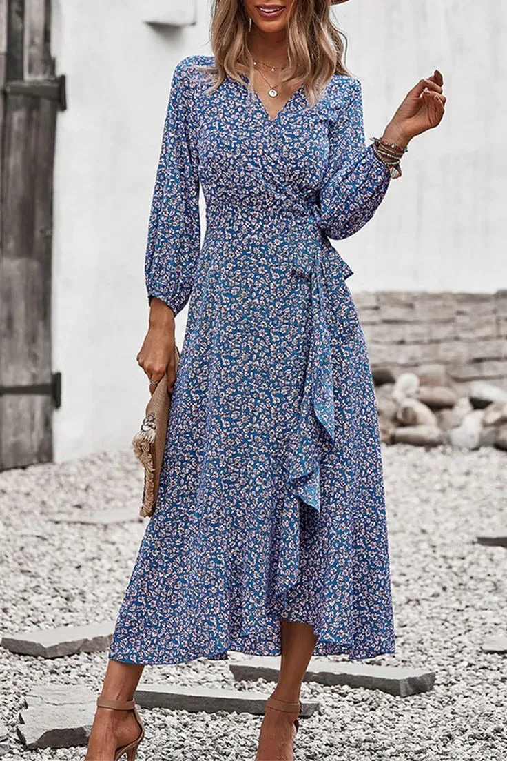 Trendy Long Sleeve Print Midi Dress