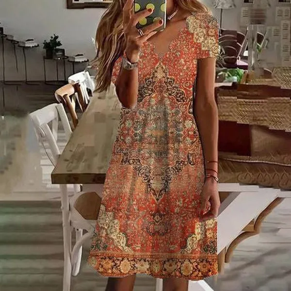 Stunning Orange Print Mini Dress