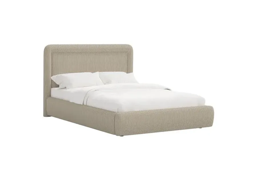 Marisa Platform Bed - Jane Stripe - Brown, Upholstered, Comfortable & Durable