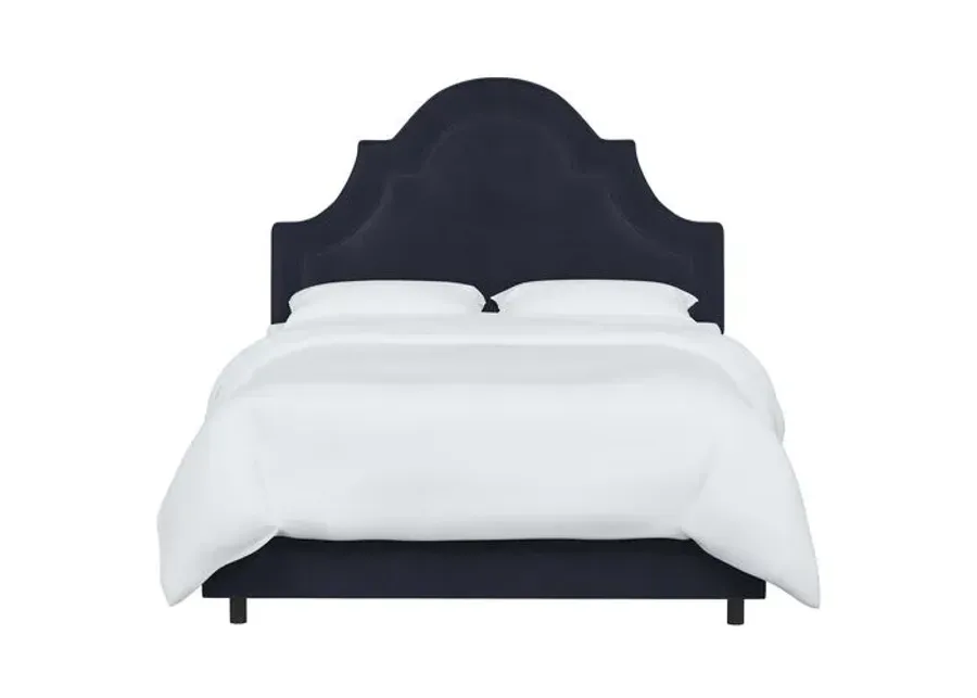 Kennedy Velvet Arched Bed - Blue, Mattress & Box Spring Required, Velvet Uplhostery, Headboard Padding, Comfortable, Durable