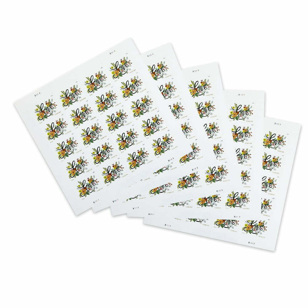 Thinking of You USPS Forever Postage Stamp 5 Sheets of 20 US First Class  Letter Card Flower Stickers Birthday Anniversary Wedding Celebrate (100  Stamps) 