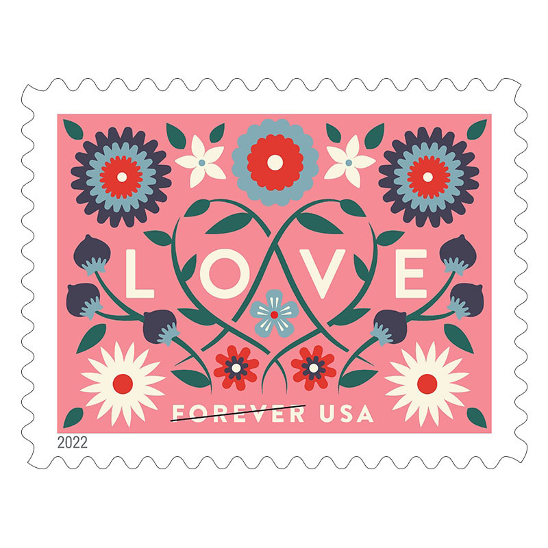 Love 2022 Forever First Class Postage Stamps Valentine, Wedding