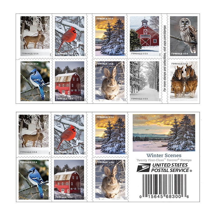  USPS Winter Scenes Forever Postage Stamps Book of 20 First  Class US Postal Holiday Celebrations Wedding Celebration Anniversary  Traditions (20 Stamps) : Office Products