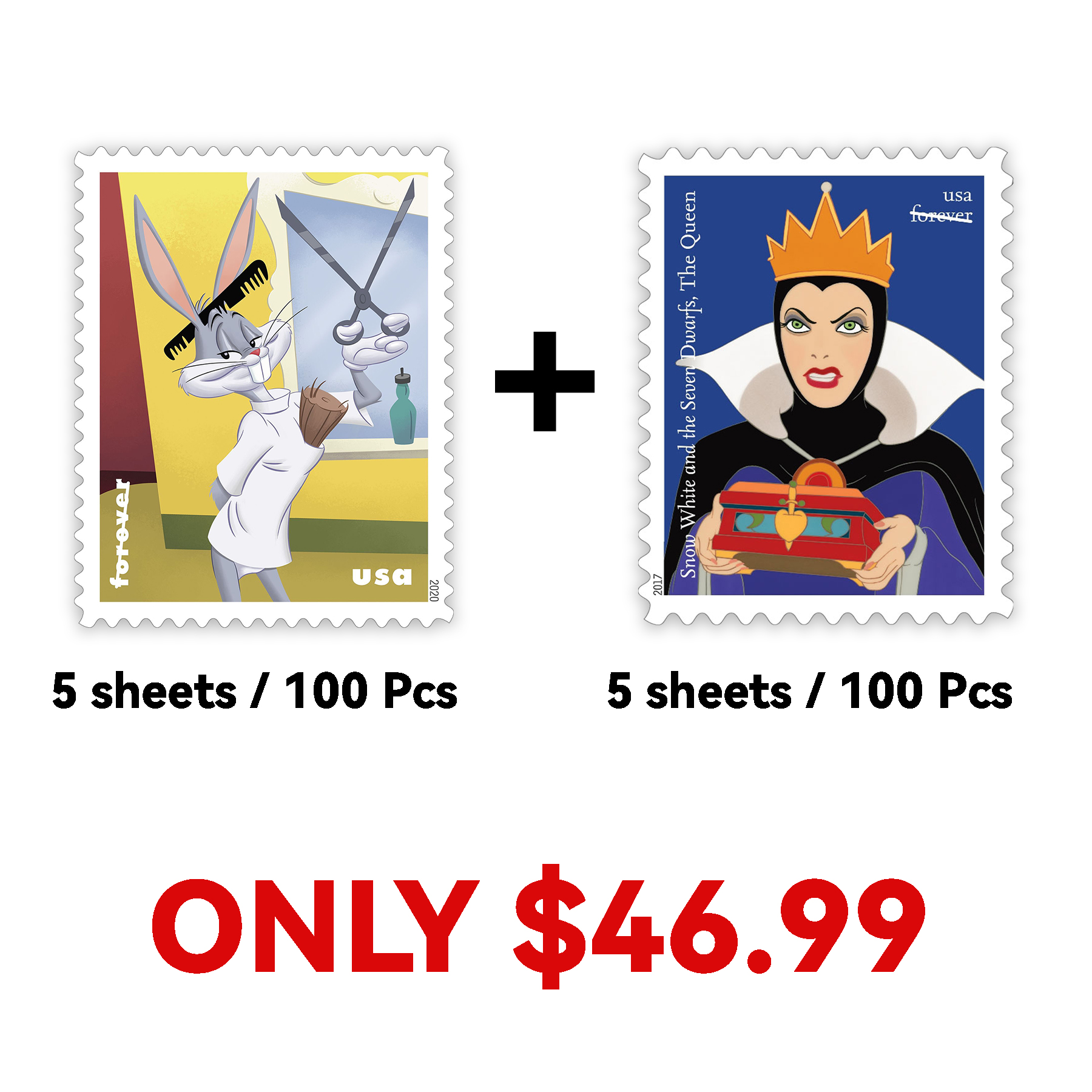 Bugs Bunny Forever Stamps 2020&Disney Villains Forever Stamps 2017 ...