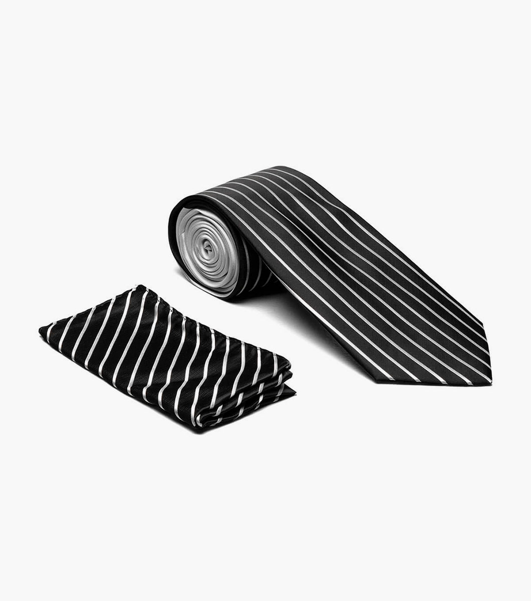 Formal Black + White Tie and Hanky Set