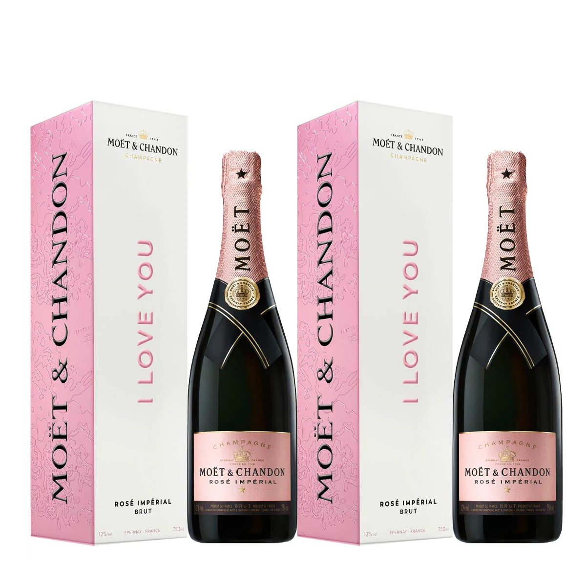 Moet & Chandon Rose Imperial I Love You Gift Box 750ml x 2 Bottles + Free 2 Acrylic Glasses