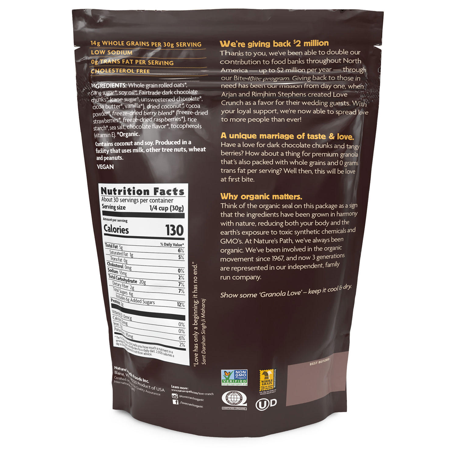 Nature's Path Love Crunch Organic Dark Chocolate & Red Berries Granola, 32 oz.