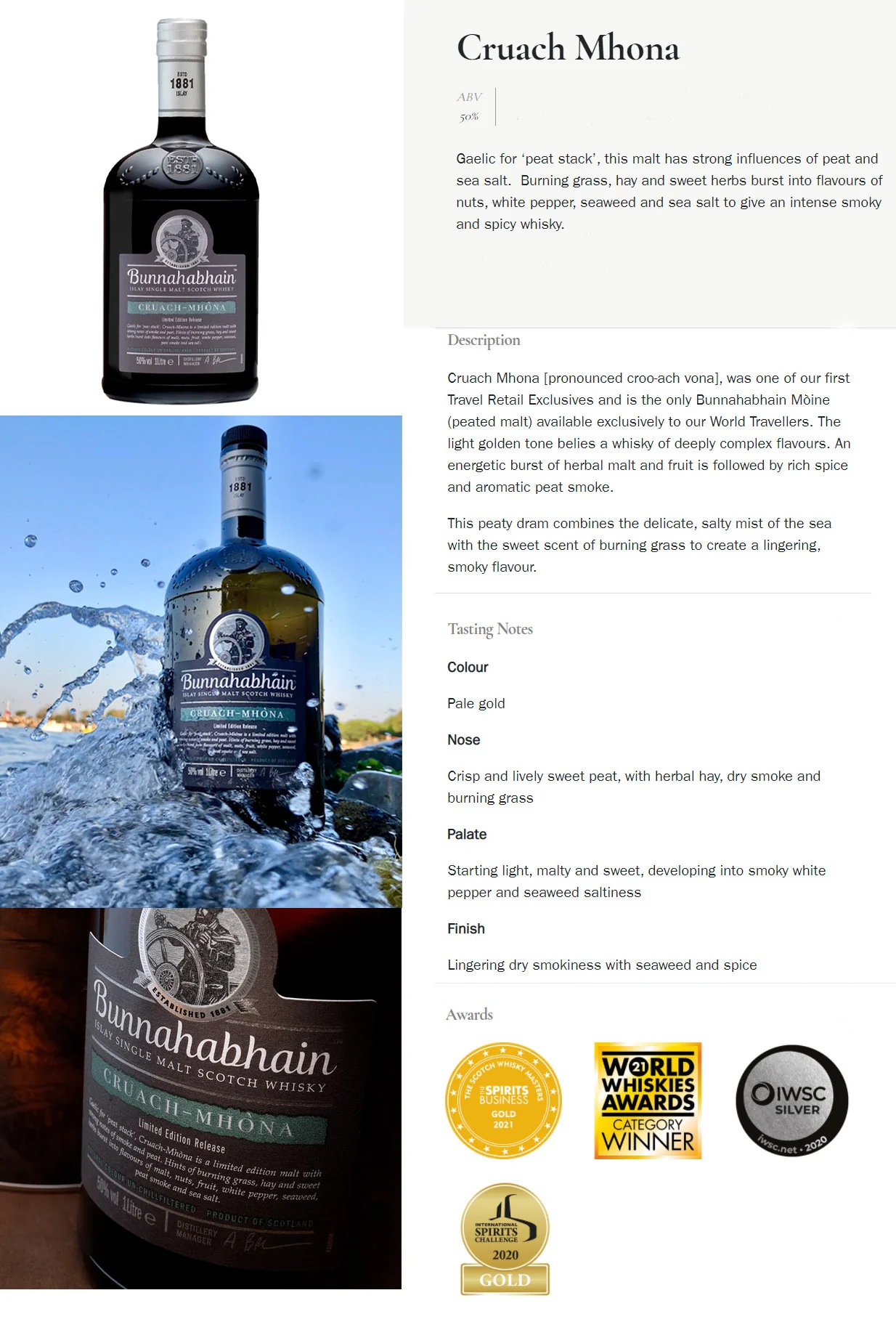 Bunnahabhain Cruach Mhona Scotch Whisky Limited Edition Release ABV 50% 1000ml (No Box) (1L)