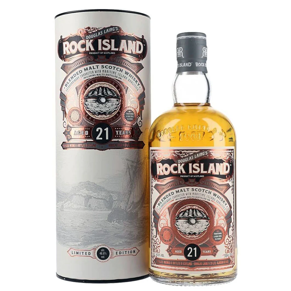 Douglas Laing's Rock Island 21 Years Old Maritime Island Blended Malt Scotch Whisky ABV 46.8% 70cl With Gift Box