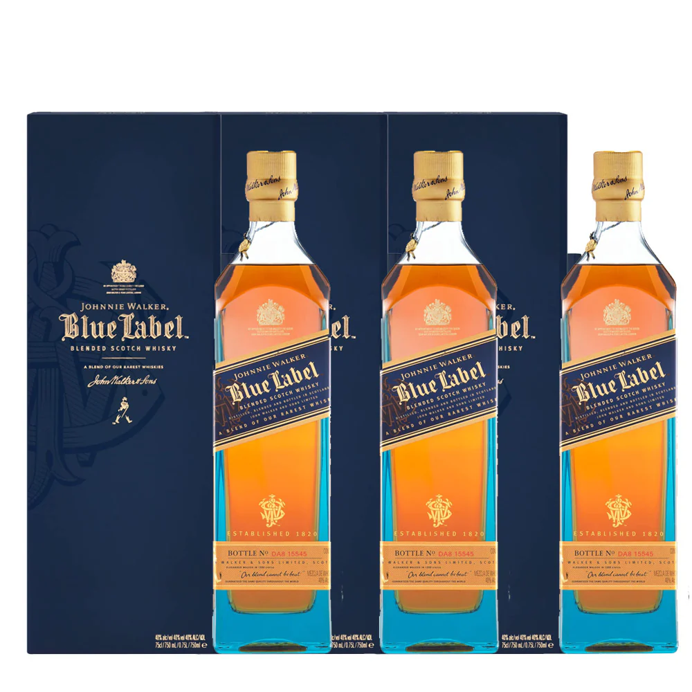 Johnnie Walker Blue Label Blended Scotch Whisky ABV 40% 750ml x 3 Bottles with Gift Box