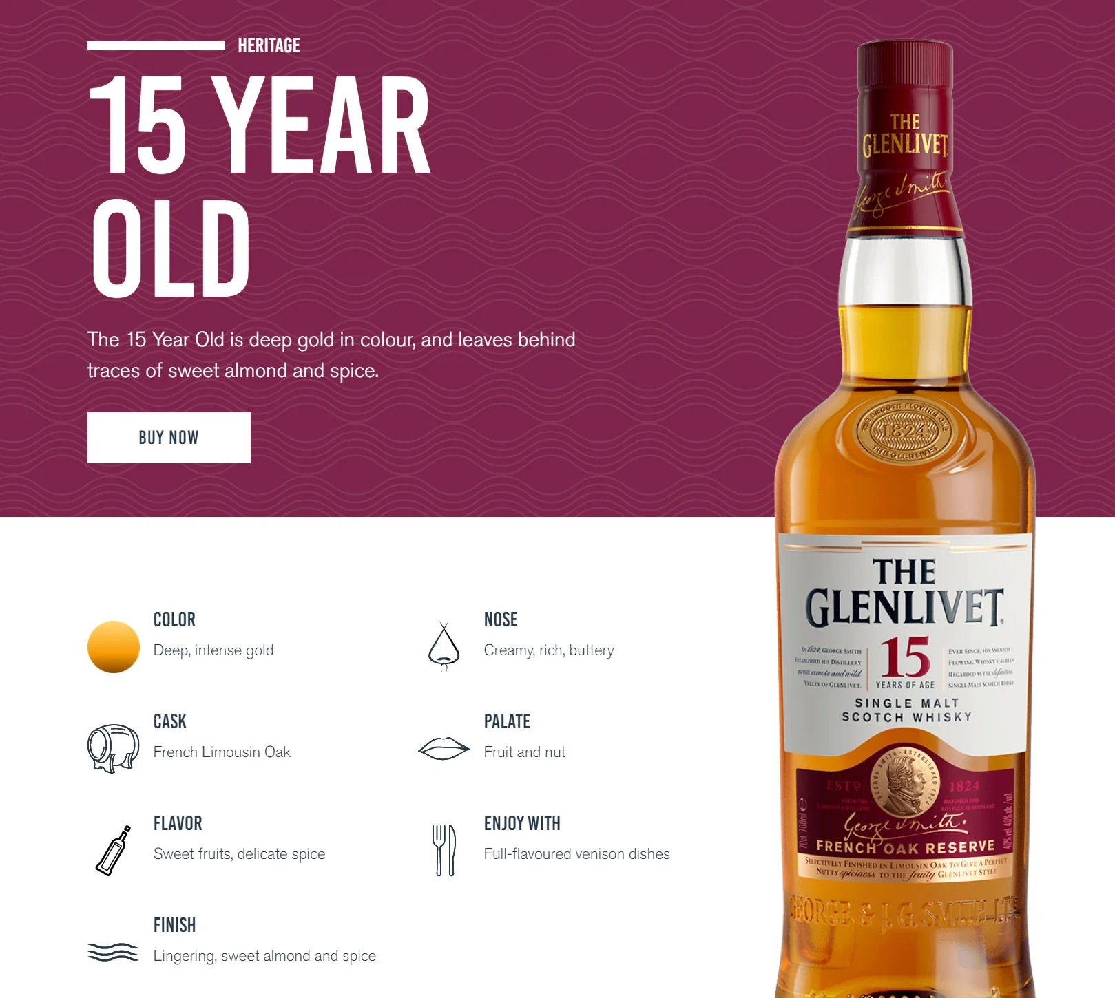 Glenlivet 15 Year Old Single Malt Scotch Whisky ABV 40% 70cl (No Box)