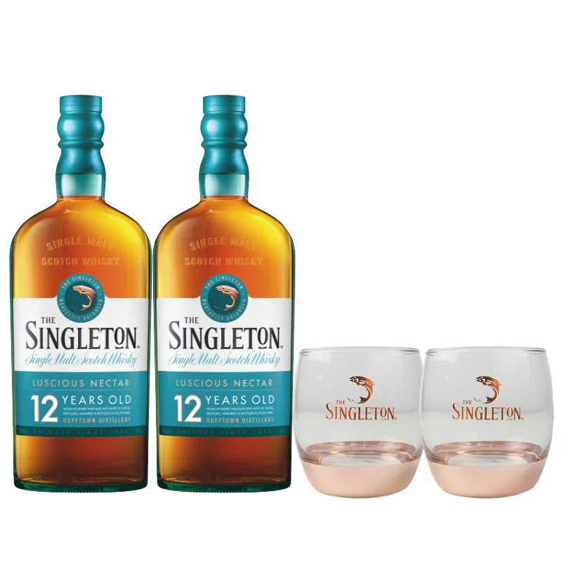 Singleton of Dufftown 12 Year Old Single Malt Scotch Whisky ABV 40% 700ml x 2 Bottles+ Free Singleton Glass x 2