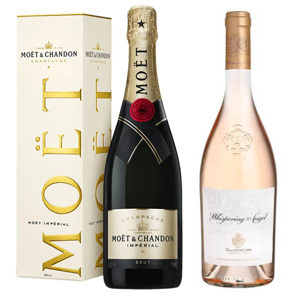 Moet & Chandon Imperial Brut 750ml + Chateau D'Esclans Whispering Angel Cotes de Provence Rose Wine 750ml