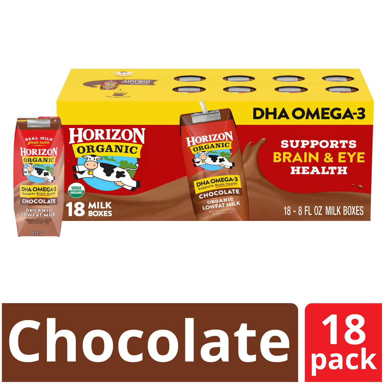 Horizon Organic Lowfat Chocolate Milk with DHA Omega-3 8 fl. oz., 18 pk.