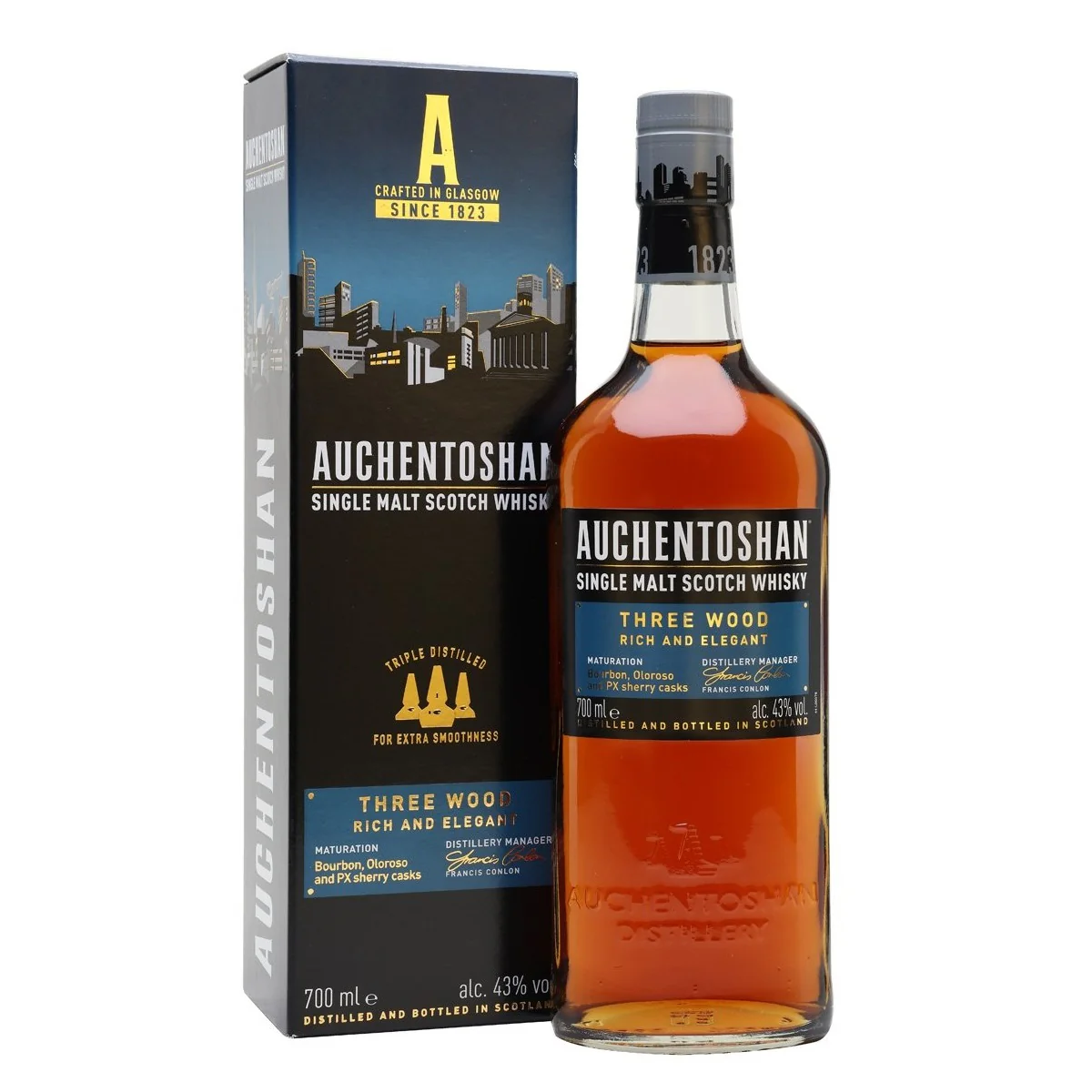 Auchentoshan Three Wood Single Malt Scotch Whisky ABV 43% 70cl With Gift Box