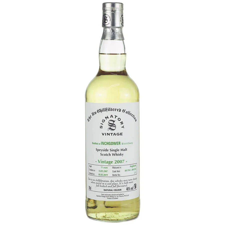 Signatory Vintage Inchgower 2007 11 Year Old Un-Chillfiltered Speyside Single Malt Whisky ABV 46% 700ml