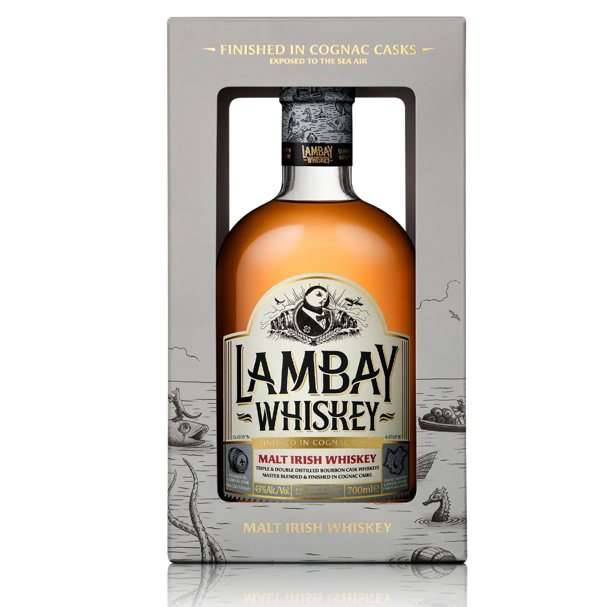 Lambay Malt Irish Whiskey Finished In Cognac Casks ABV 43% 700ml With Gift Box