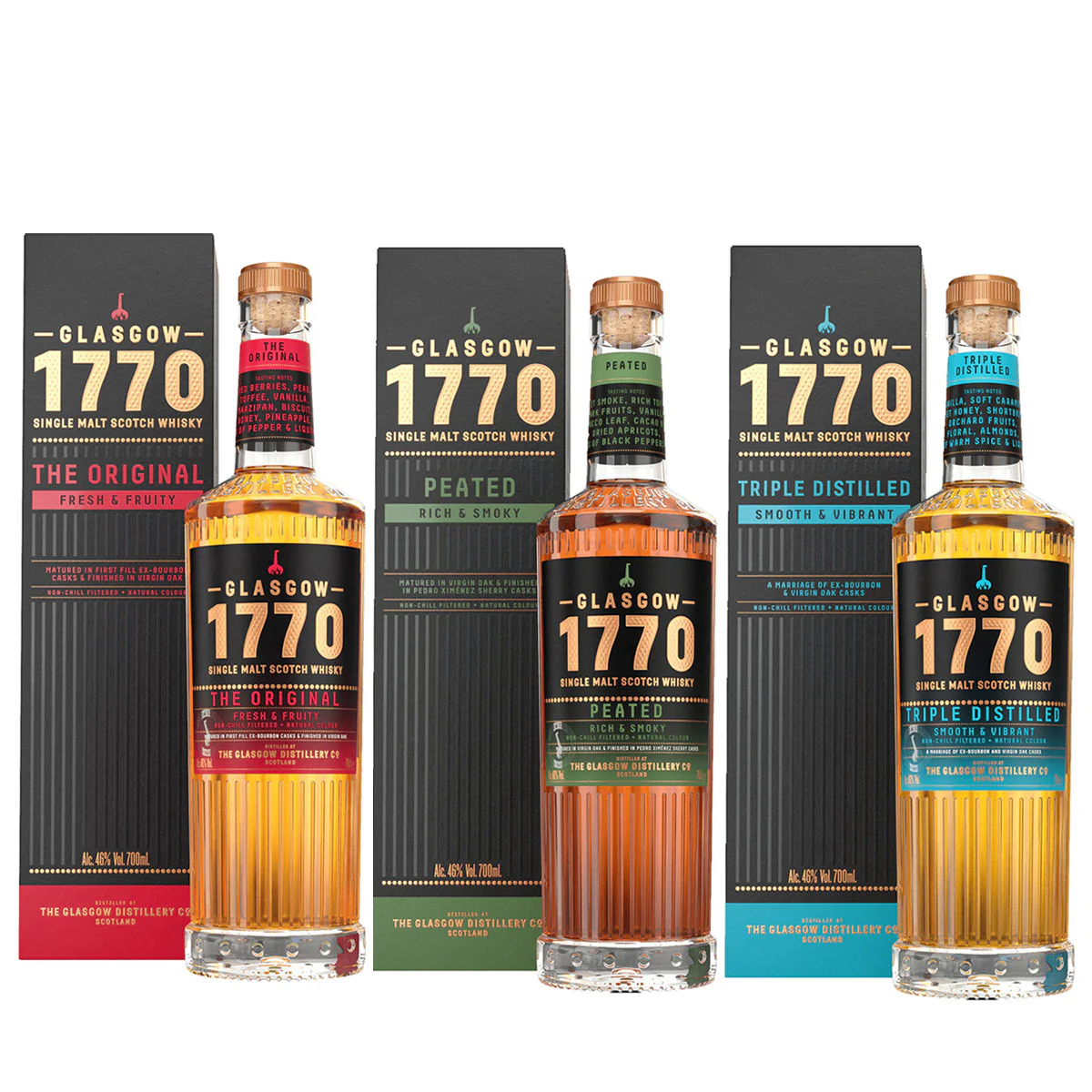 Bundle Deal - Glasgow 1770 The Original Single Malt+Peated Single Malt+Triple Distilled Single Malt 700ml