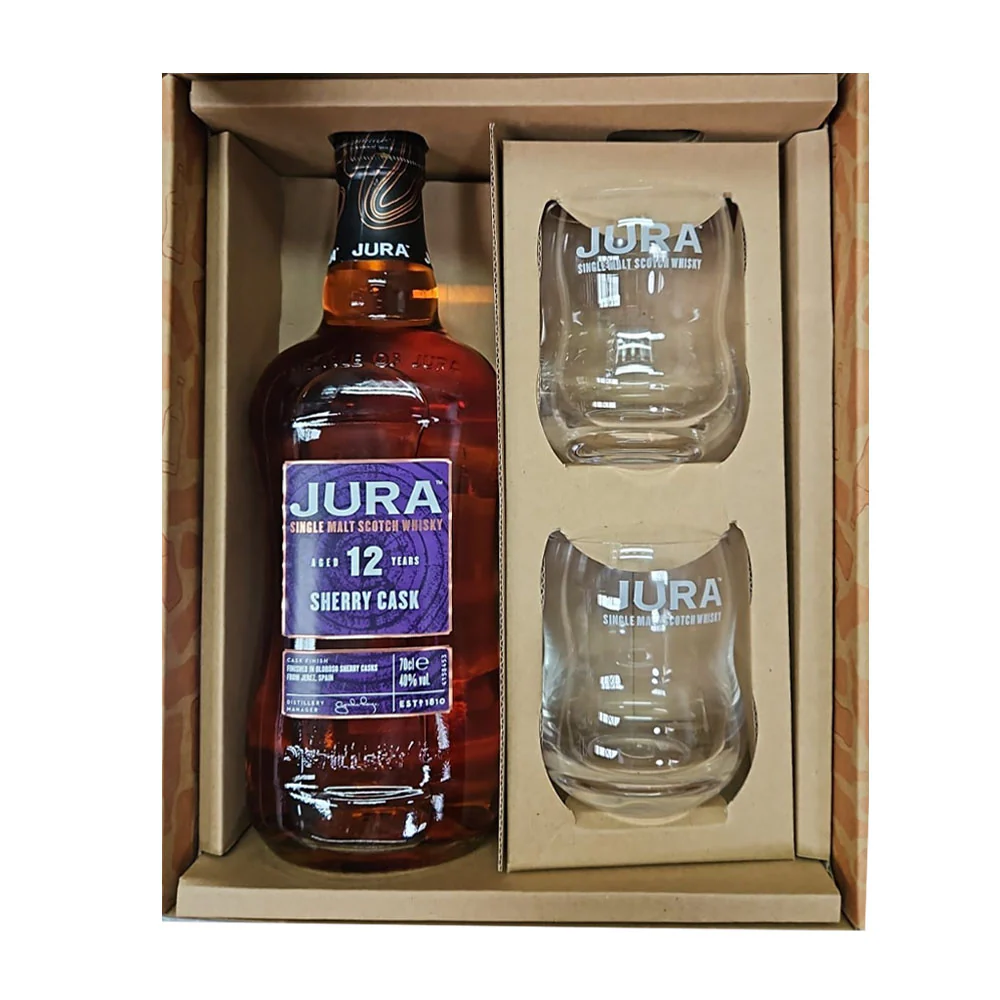 Jura 12 Year Old Sherry Cask Single Malt Whisky with 2 Whisky Glasses Gift Set