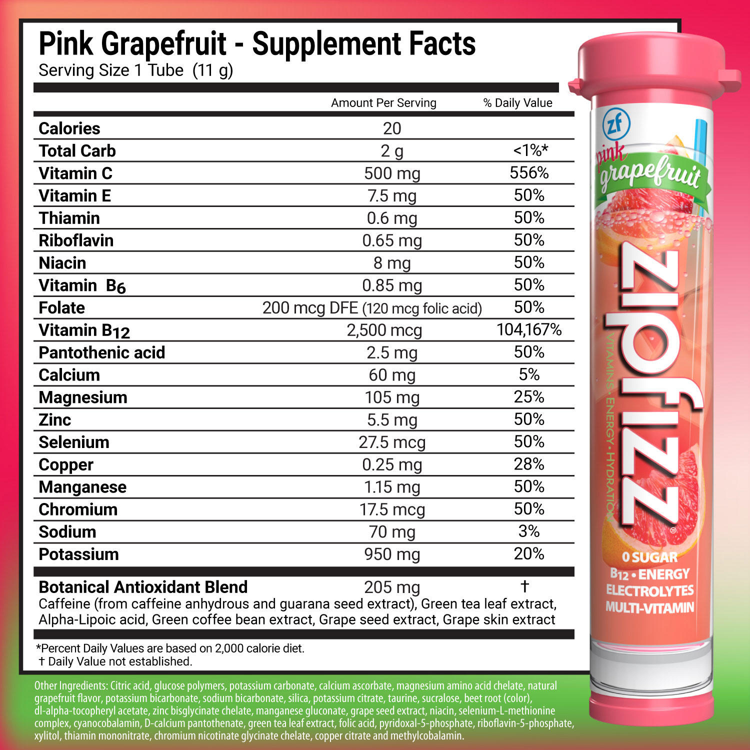 Zipfizz Energy Multi-Vitamin Hydration Drink Mix, Pink Grapefruit, 20 ct.