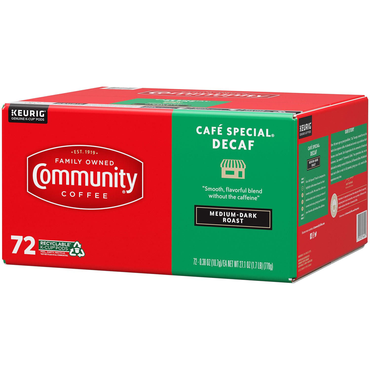 Community Coffee Café Special Decaf Medium-Dark Roast Single Serve 72 ct.