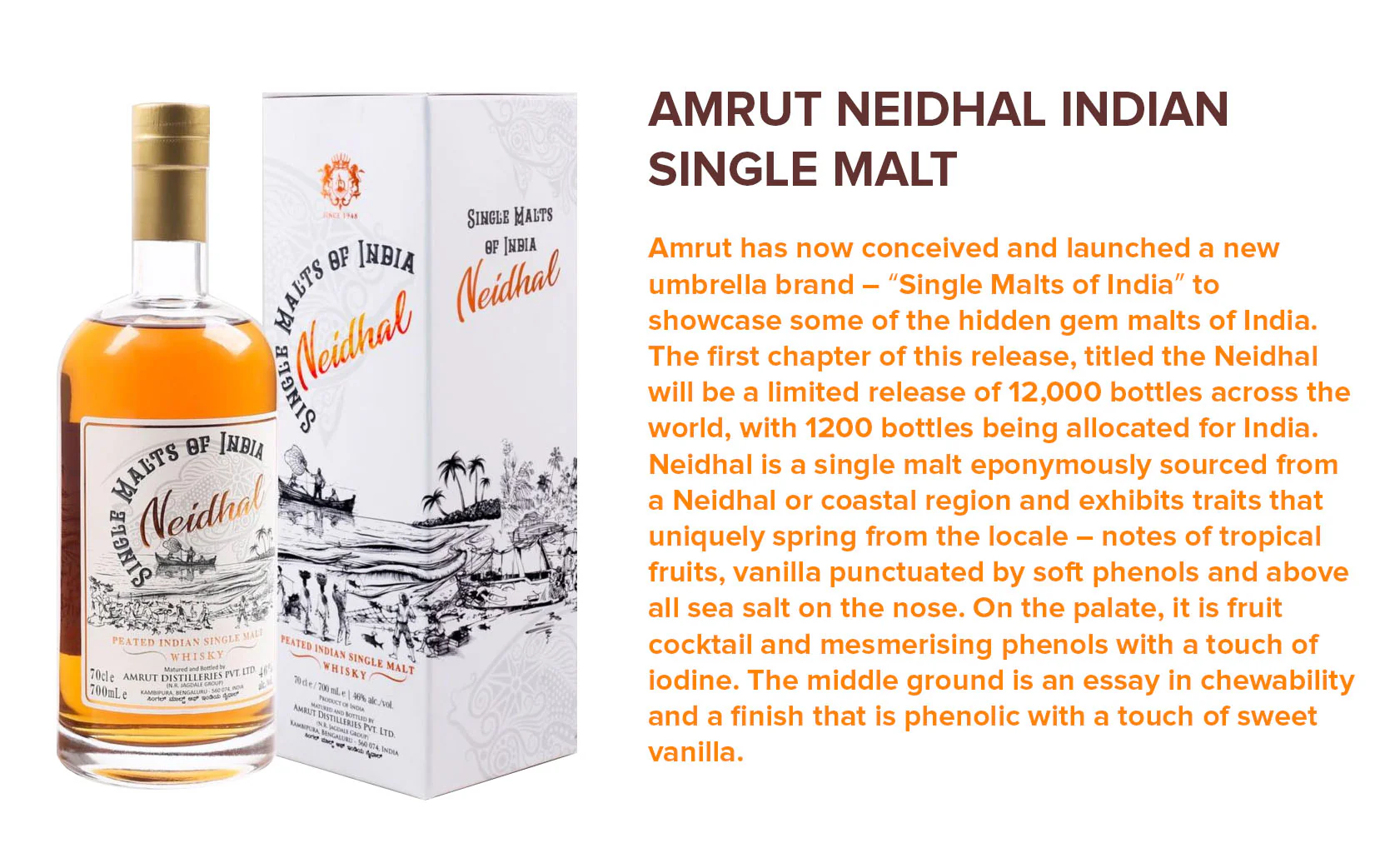 Amrut Neidhal Peated Single Malts Of Indian ABV 46% 70cl With Gift Box