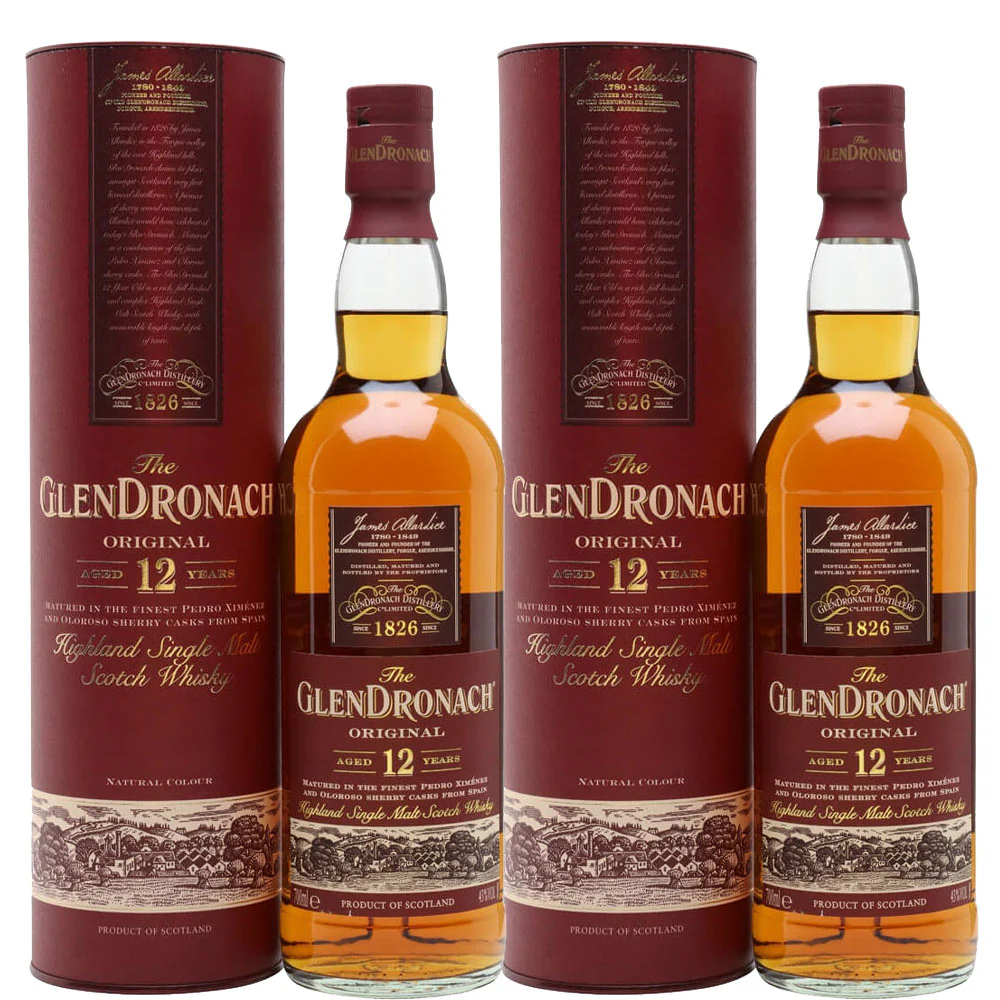 Glendronach 12 Year Old Single Malt Scotch Whisky ABV 43% 700ml x 2 Bottles with Gift Box