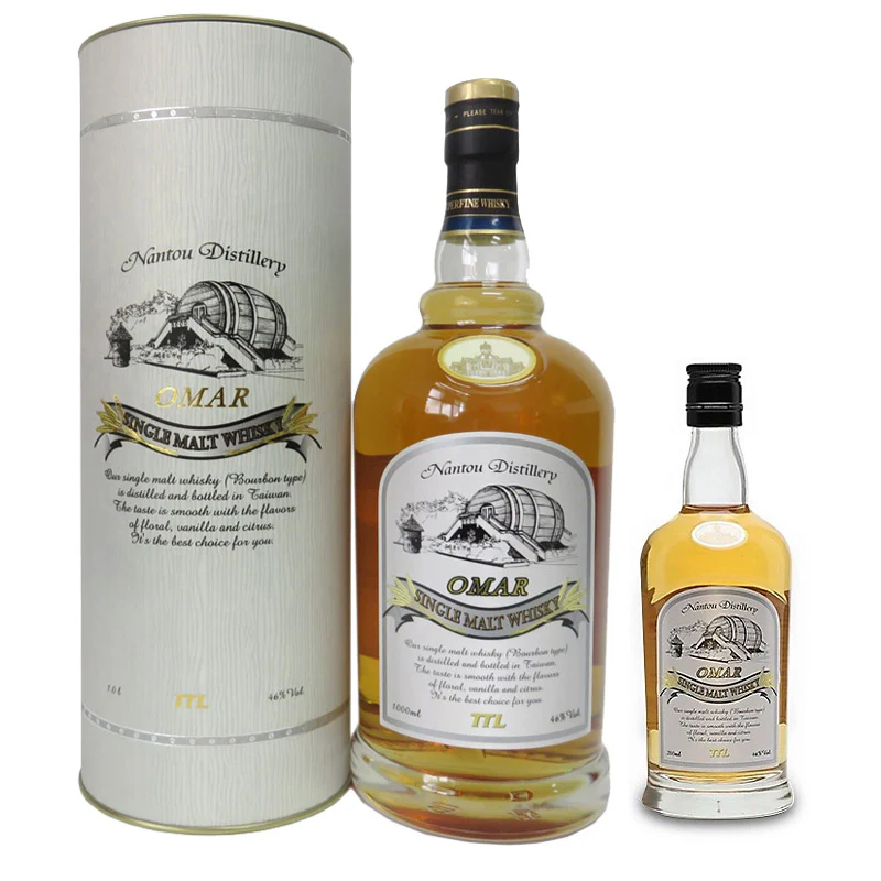 Omar Bourbon Single Malt Whisky ABV 46% 100cl (1L) + Omar Bourbon Single Malt Whisky ABV 46% 200ml