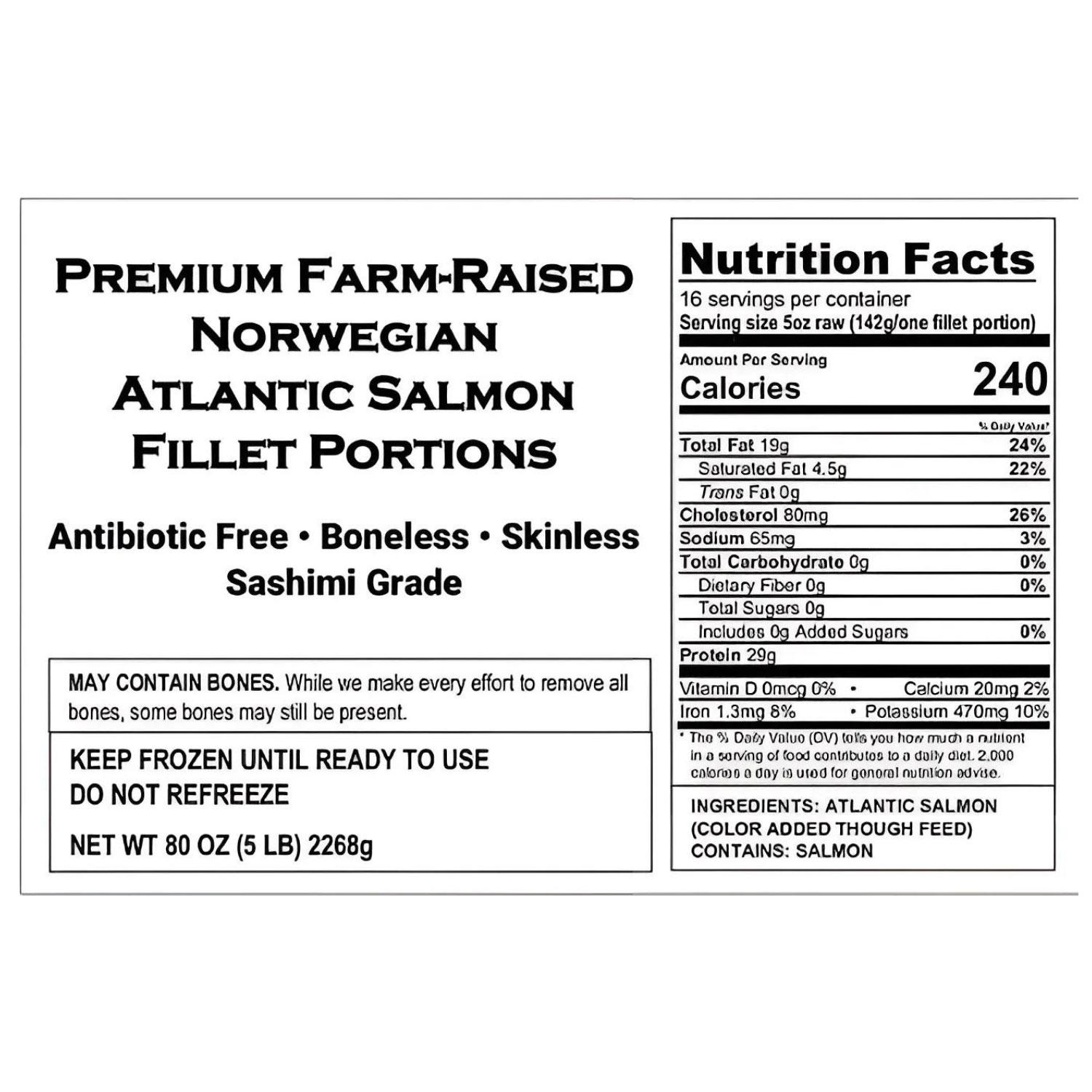 Norwegian Antibiotic-Free Sashimi-Grade Skinless Atlantic Salmon, Frozen, 5 oz., 16 ct.