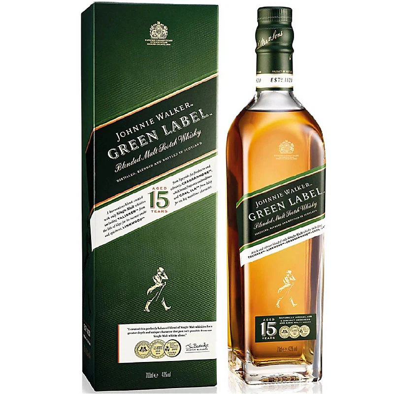 Johnnie Walker Green Label Blended Malt Scotch Whisky 15 Years ABV 43% 75cl with Gift Box
