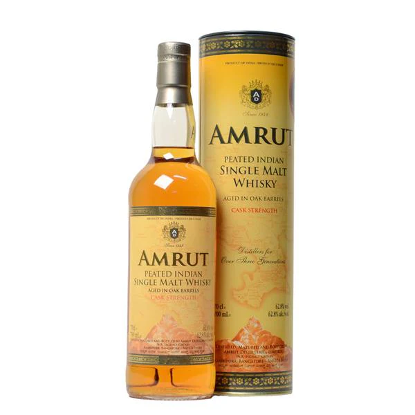 Amrut Peated Cask Strength Indian Whisky ABV 62.8% 70cl With Gift Box