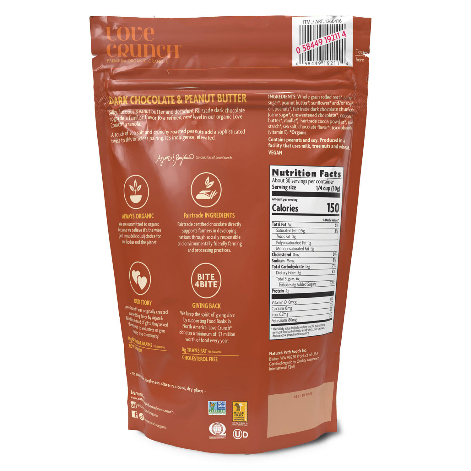 Nature's Path Love Crunch Organic Dark Chocolate & Peanut Butter Granola, 32 oz.