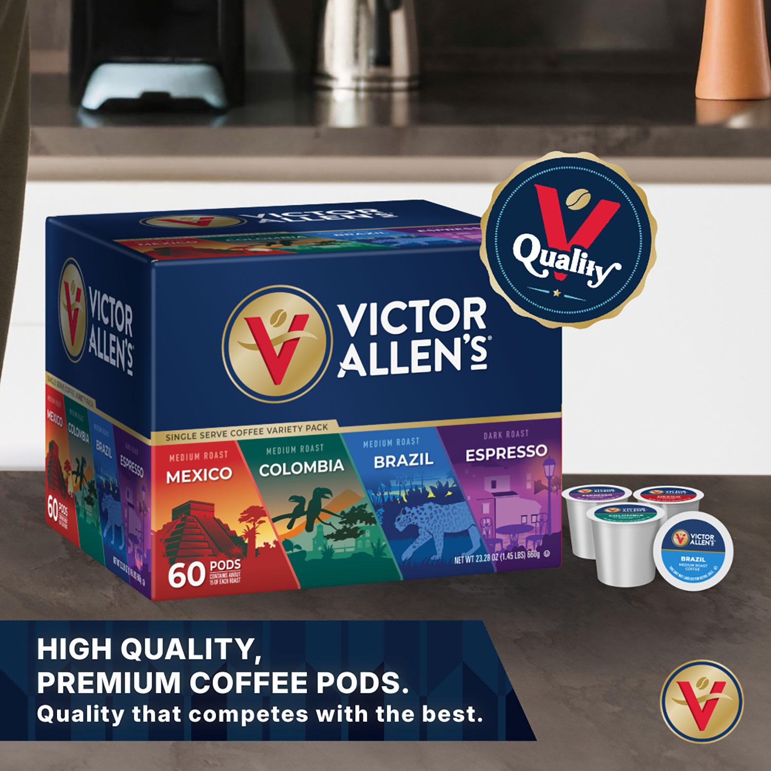Victor Allen's Signature Medium-Dark Roast Coffee Pods, Variety Pack, 60 ct.