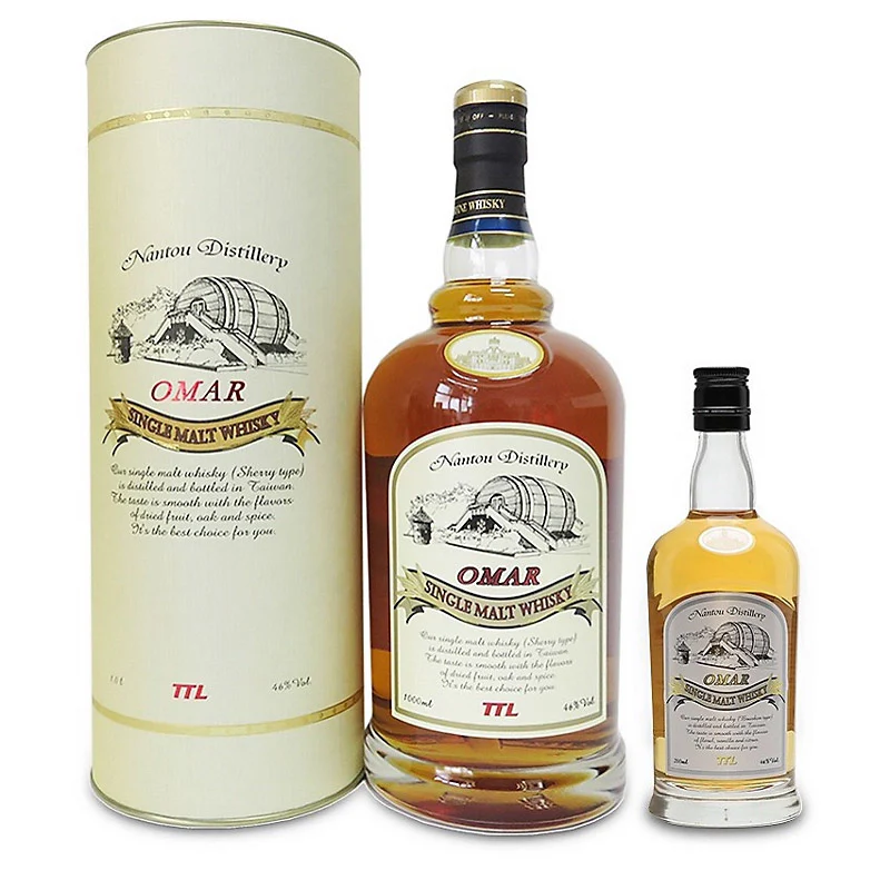 Omar Sherry Single Malt Whisky ABV 46% 100cl (1L) + Omar Bourbon Single Malt Whisky ABV 46% 200ml
