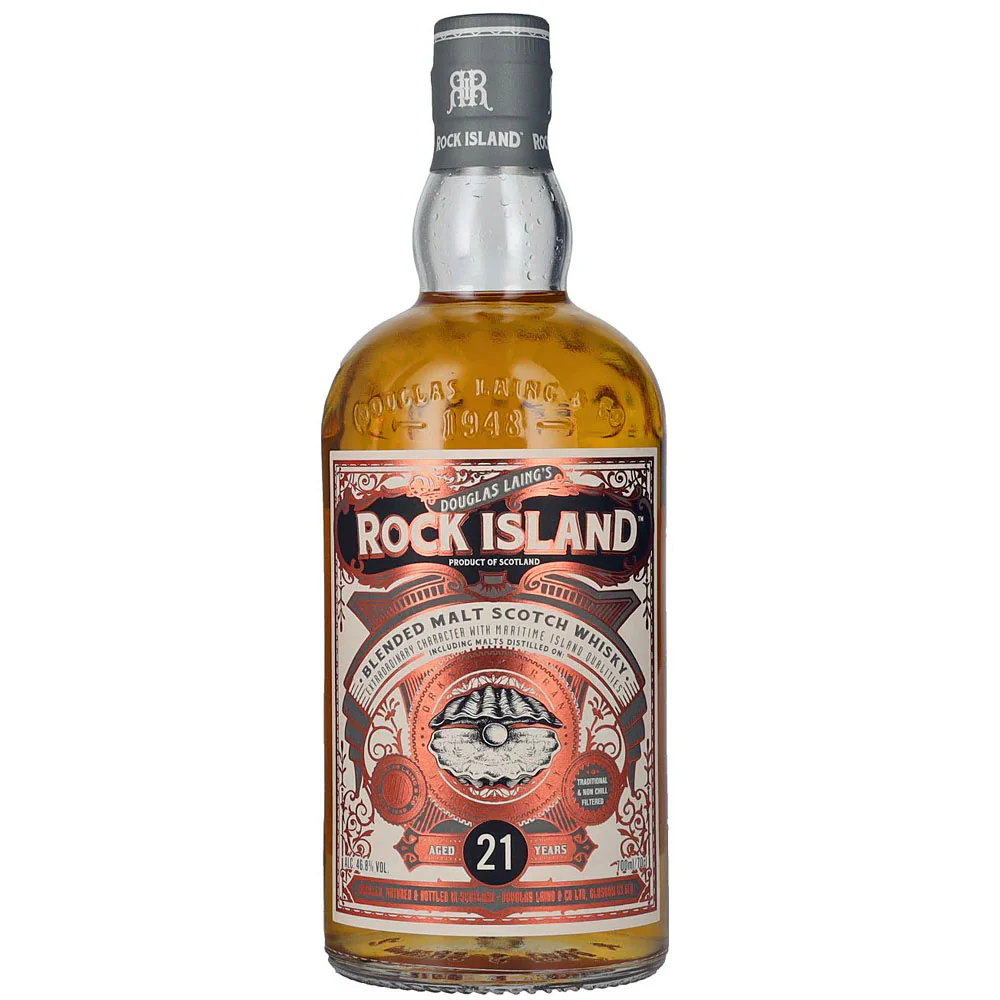 Douglas Laing's Rock Island 21 Years Old Maritime Island Blended Malt Scotch Whisky ABV 46.8% 70cl With Gift Box