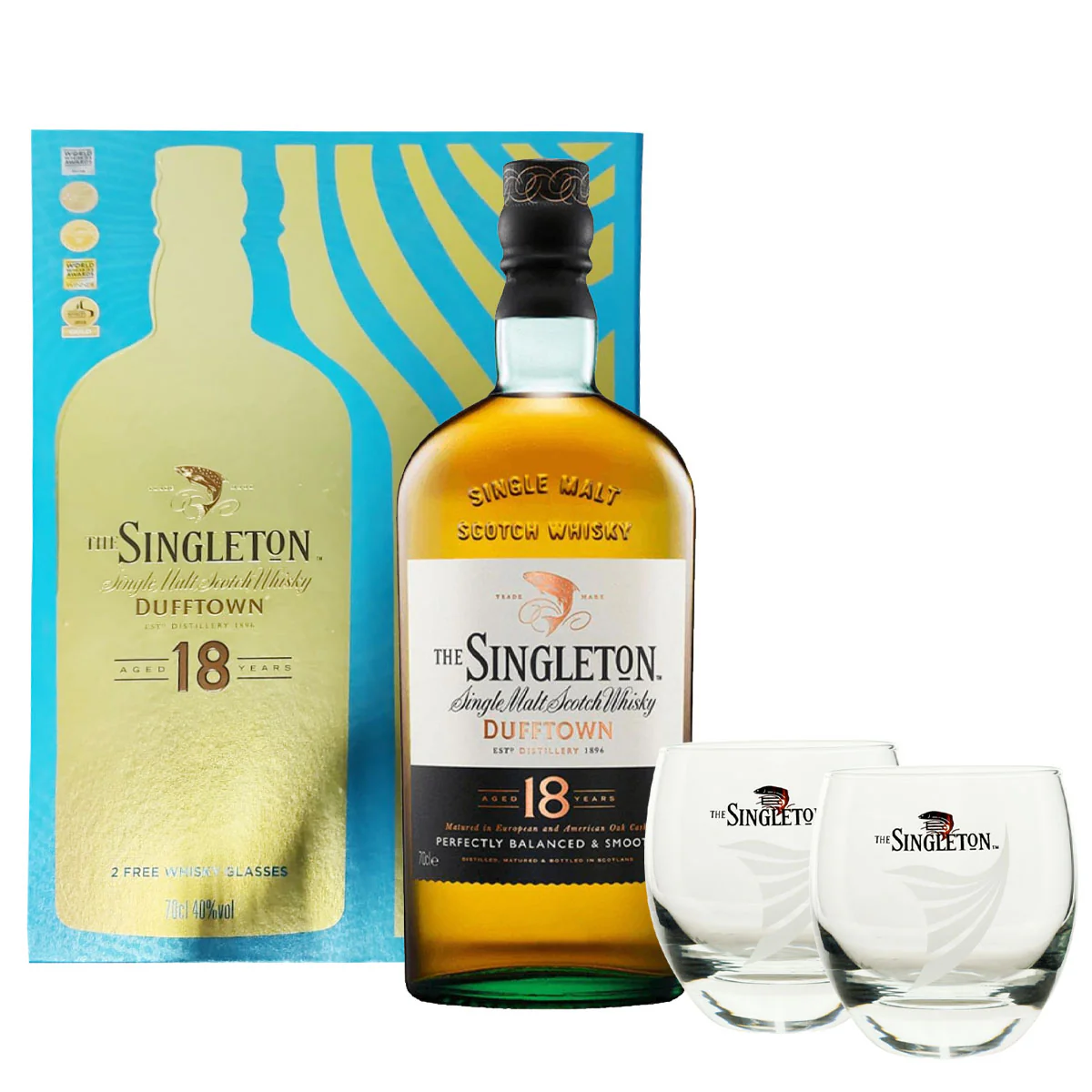 Singleton Dufftown 18 Year Single Malt Scotch Whisky 700ml with 2 Glasses Gift Set