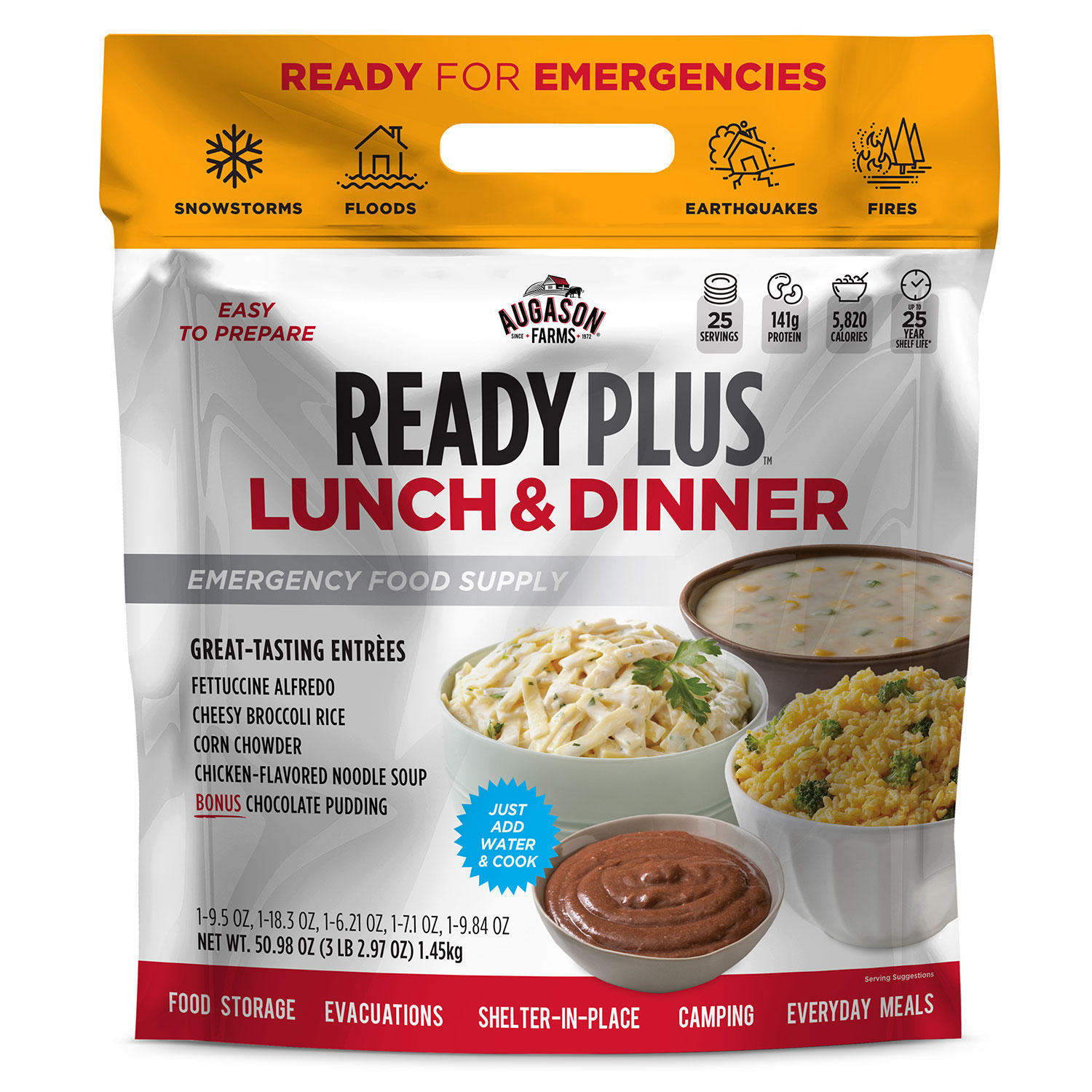 Augason Farms Ready Plus Lunch & Dinner Emergency Food Supply, 50.98 oz.