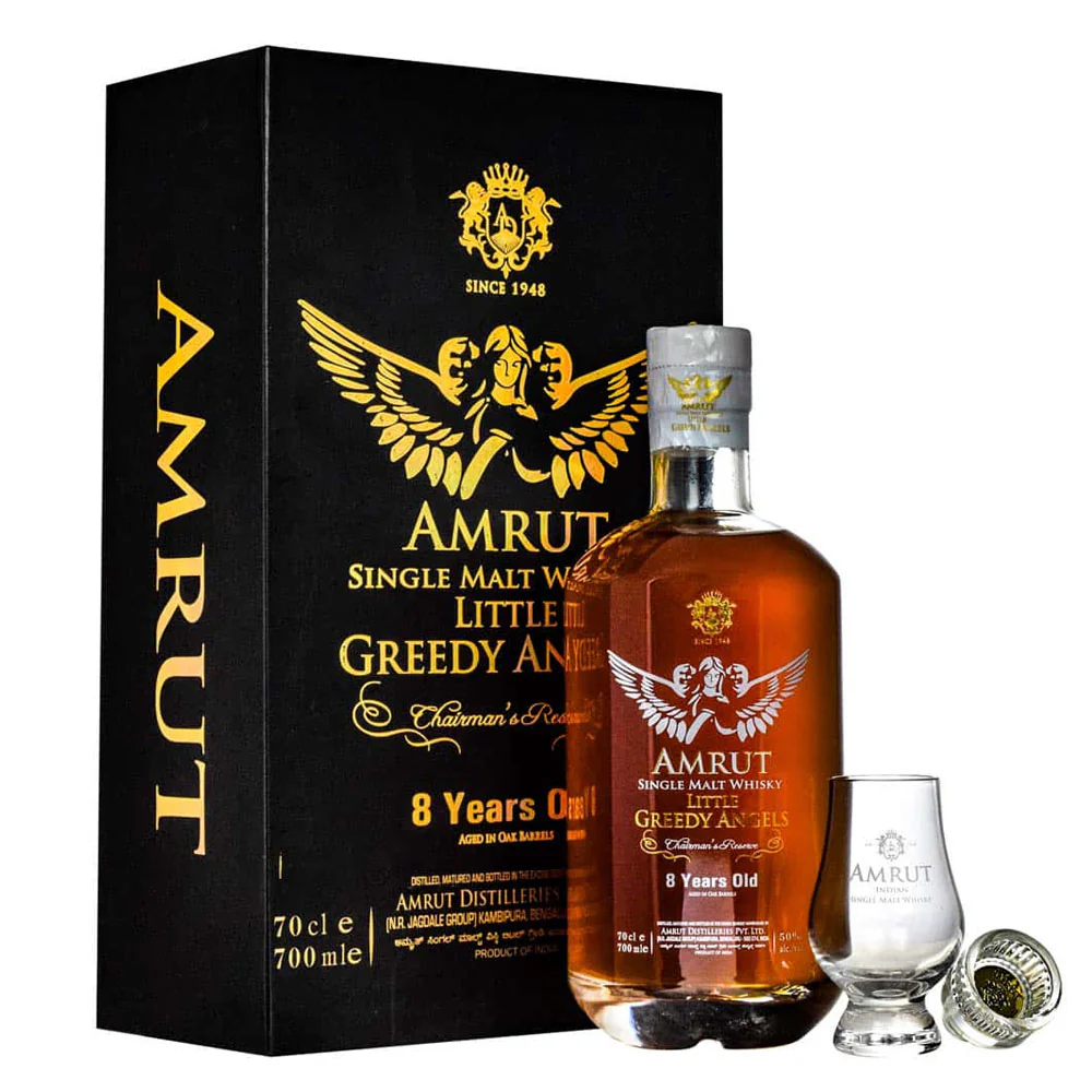 Amrut 8 Years Single Malt Little Greedy Angels with Whisky Glass Giftbox ABV 50% 700ml