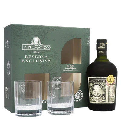 Diplomatico Reserva Exclusiva Box With Two Glasses ABV 40% 70cl Gift Set with 2 Glasses