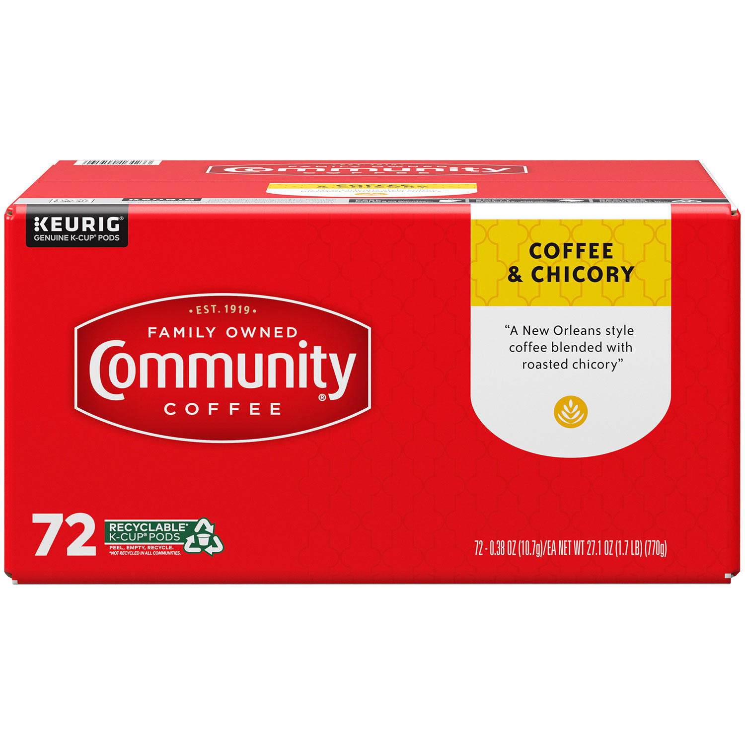 Community Coffee Coffee and Chicory Medium-Dark Roast Single Serve 72 ct.