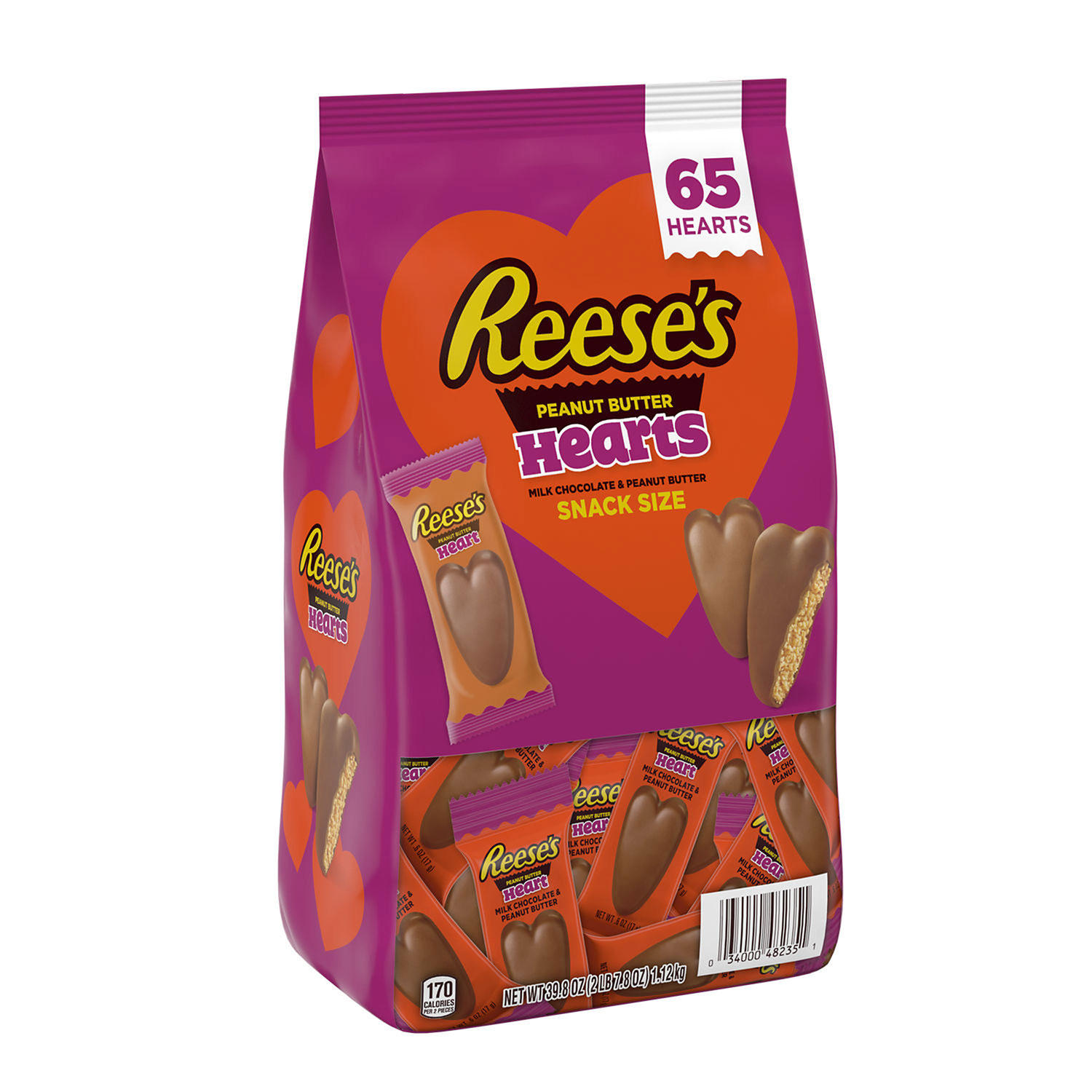 REESE'S Milk Chocolate Peanut Butter Snack Size Hearts, Valentine's Day Candy 65 pcs.