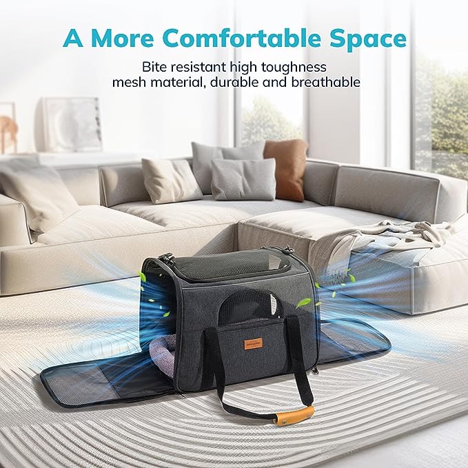 Pet Travel Carrier Bag, Morpilot Portable Pet Bag - Folding Fabric Pet Carrier, Travel Carrier Bag for Dogs or Cats, Pet Cage with Locking Safety Zippers, Foldable Bowl, Airline Approved