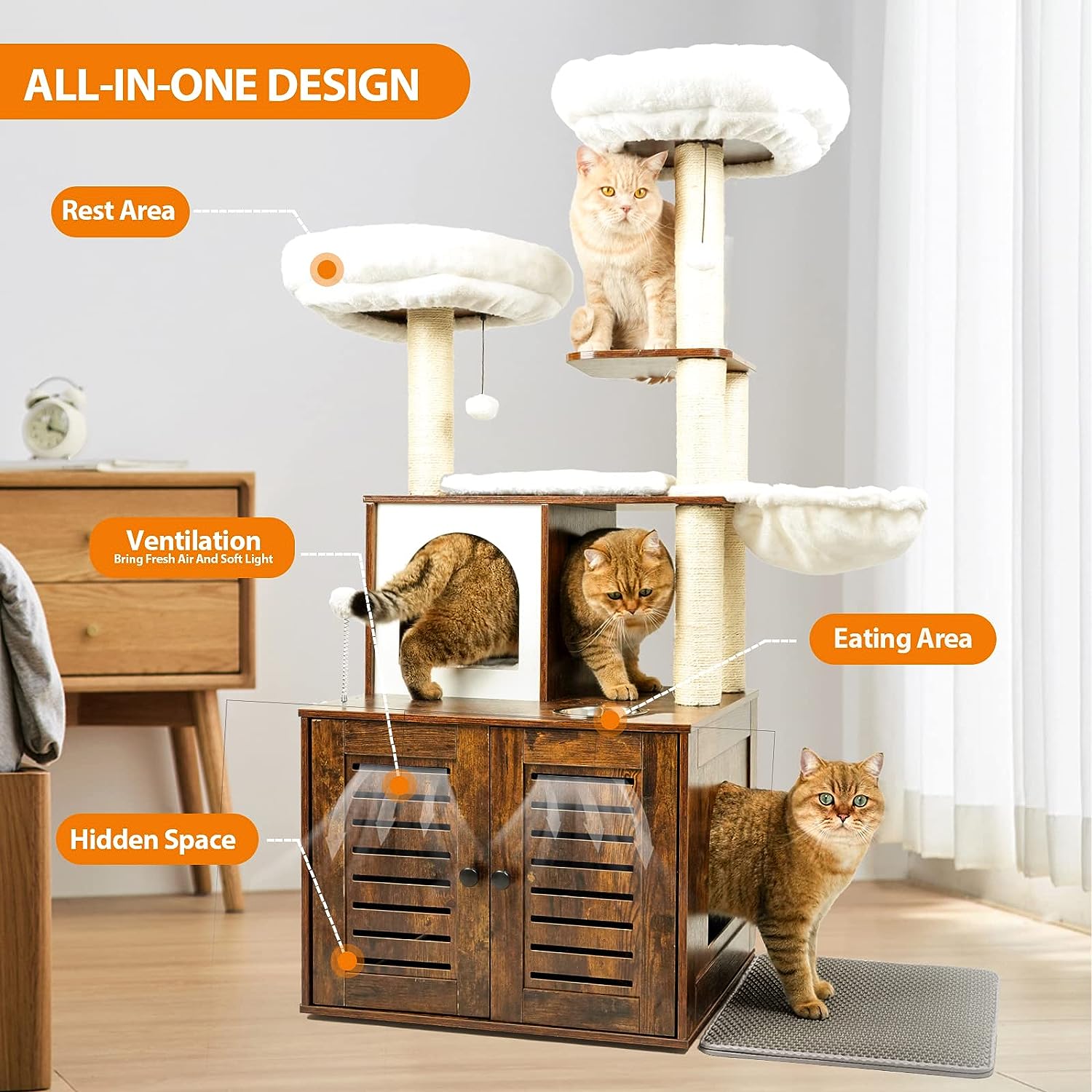 HONCET Cat Tree with Litter Box Enclosure