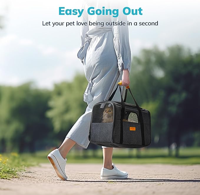 Pet Travel Carrier Bag, Morpilot Portable Pet Bag - Folding Fabric Pet Carrier, Travel Carrier Bag for Dogs or Cats, Pet Cage with Locking Safety Zippers, Foldable Bowl, Airline Approved