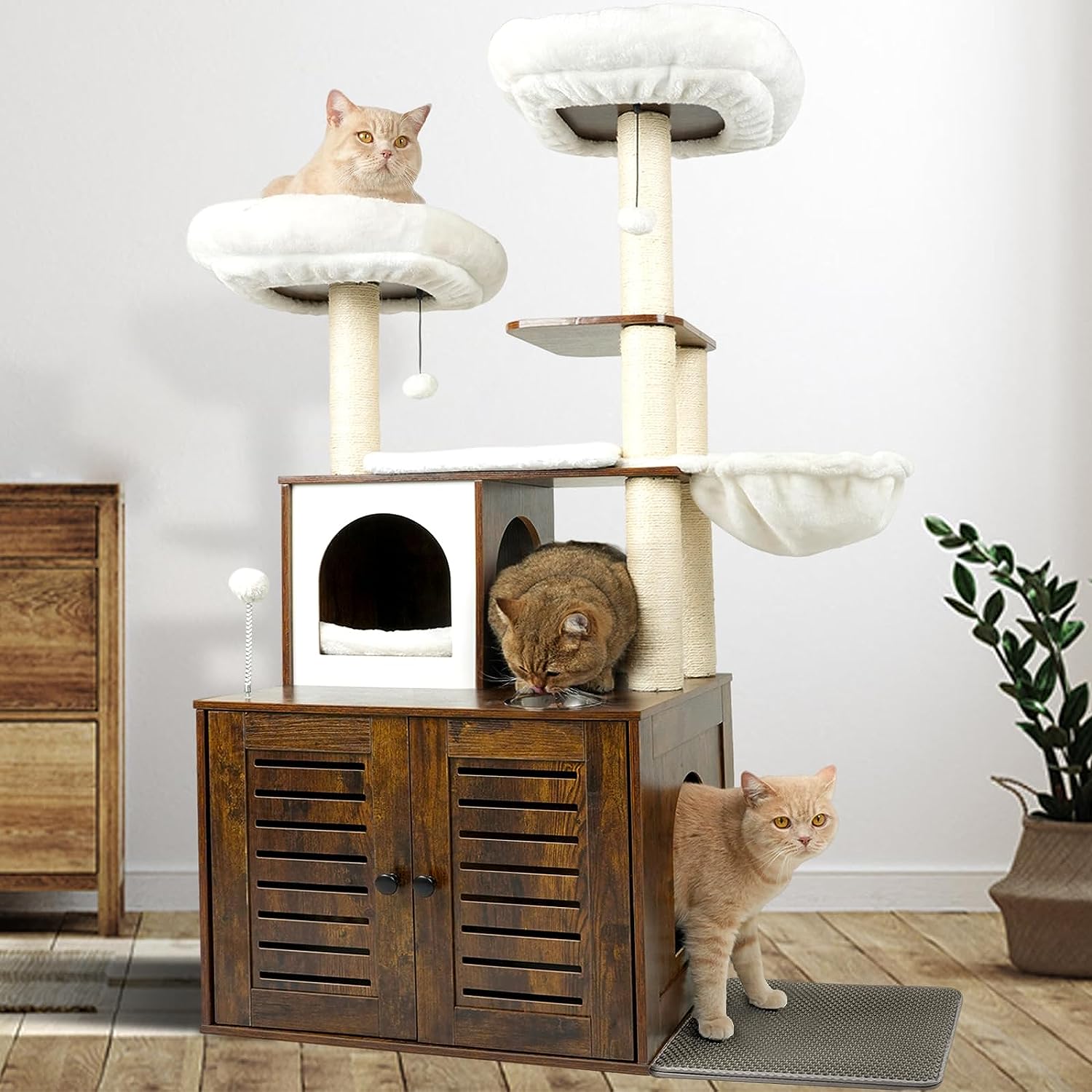 HONCET Cat Tree with Litter Box Enclosure