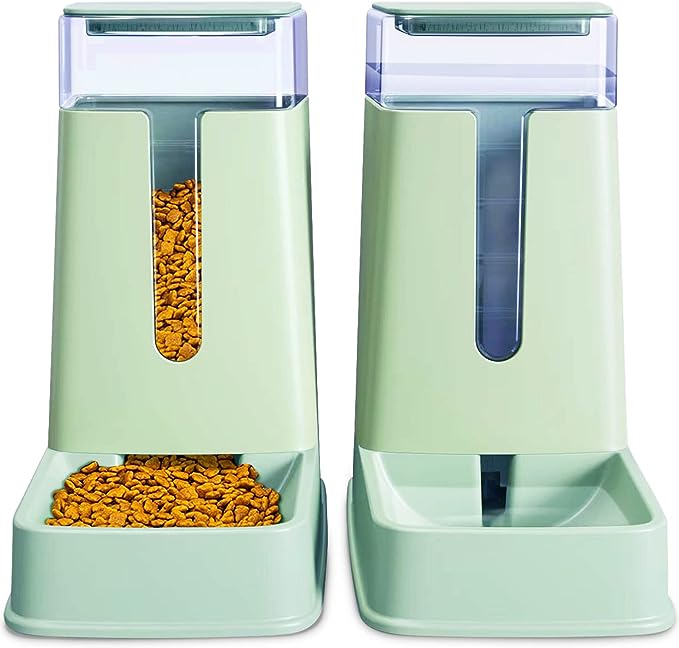 Automatic Cat Feeder and Water Dispenser in Set 2 Packs 1 Gallon for Small Medium Big Dog Pets Puppy Kitten (White)